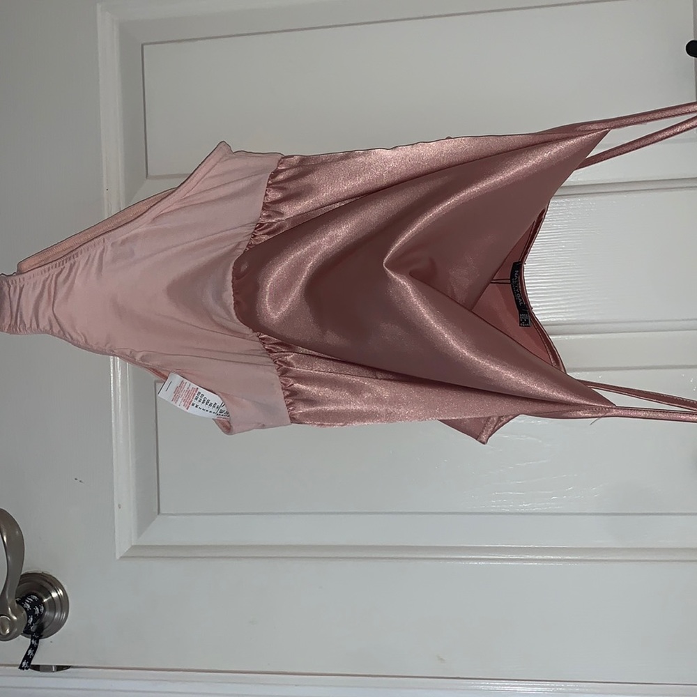 pink satin cowl neck nasty gal bodysuit